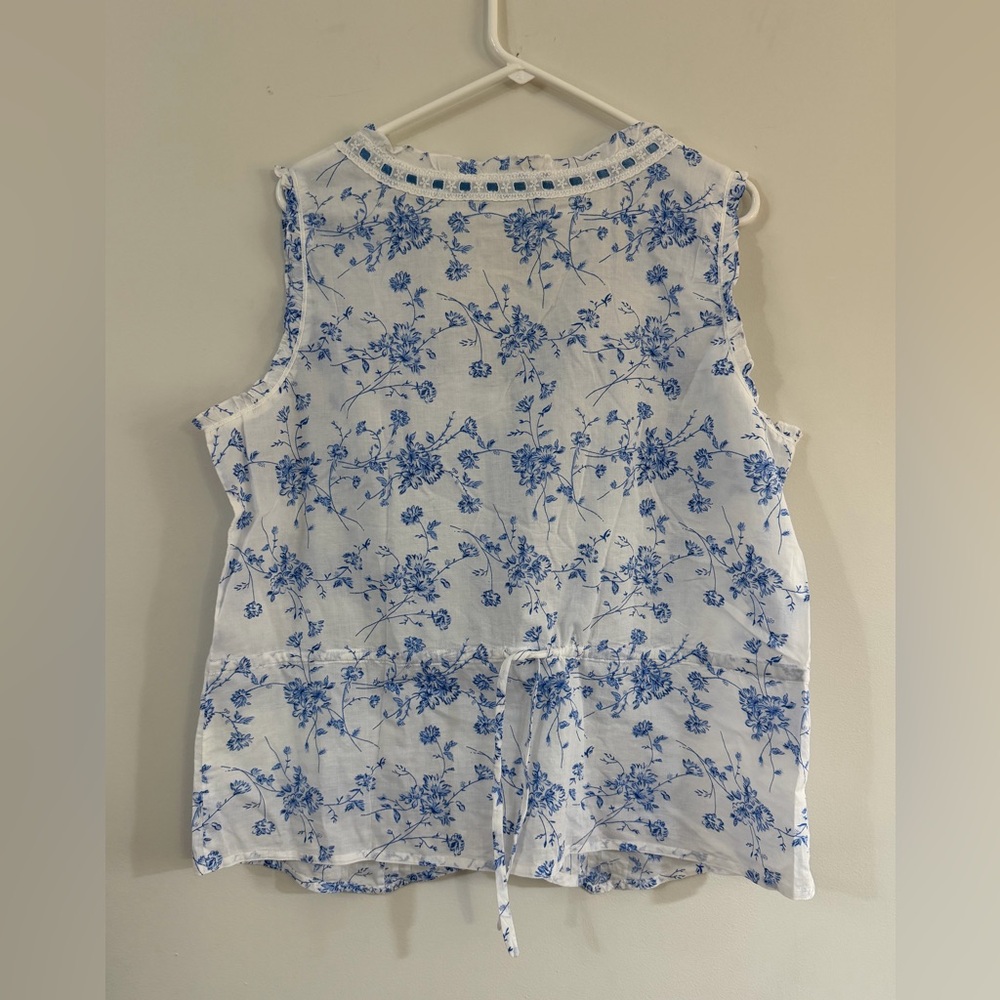 Ella Simone Pajama Set Blue Danube Toile 100% Cotton Capri Pants Tank Romantic - Picture 7 of 16